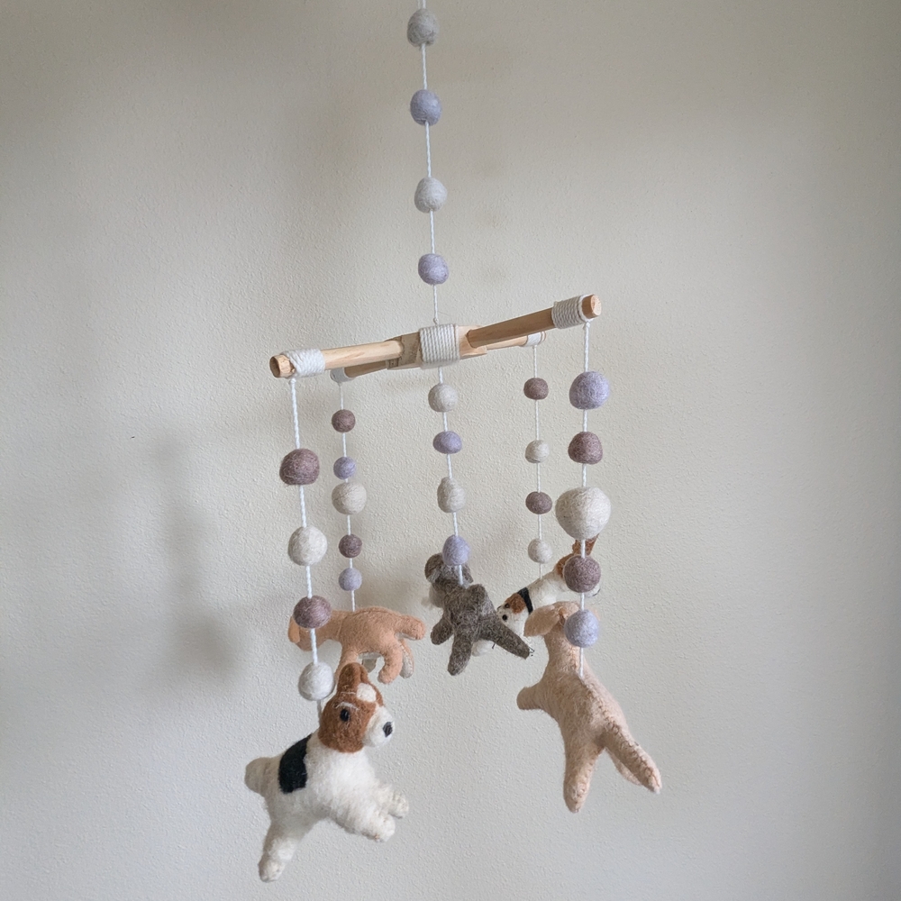 Pottery Barn Kids Felt Animal Mobile - Cream, Brown, Gray Dogs